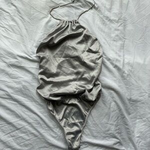 NWT Silver Halter Bodysuit